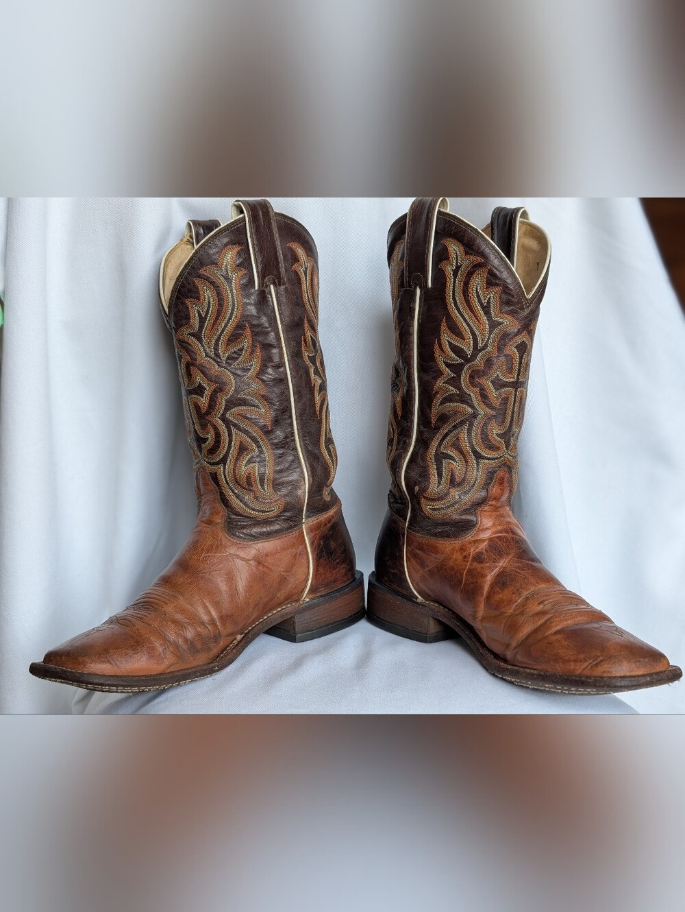 Tony Lama Vintage Leather Cowboy Boots Women's 8 B Brown Cross USA - Picture 11 of 13